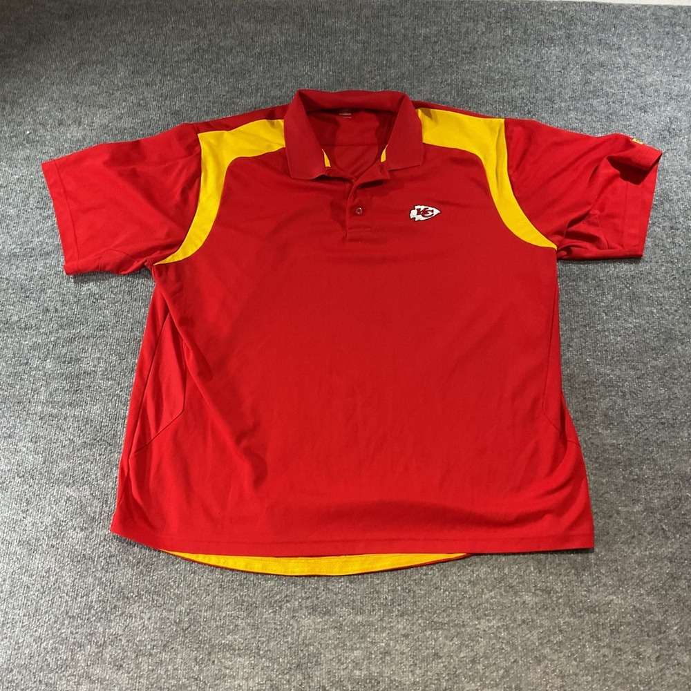 NFL Kansas City Chiefs Polo Shirt Mens 2XL Red Yellow Short Sleeve Embroidered